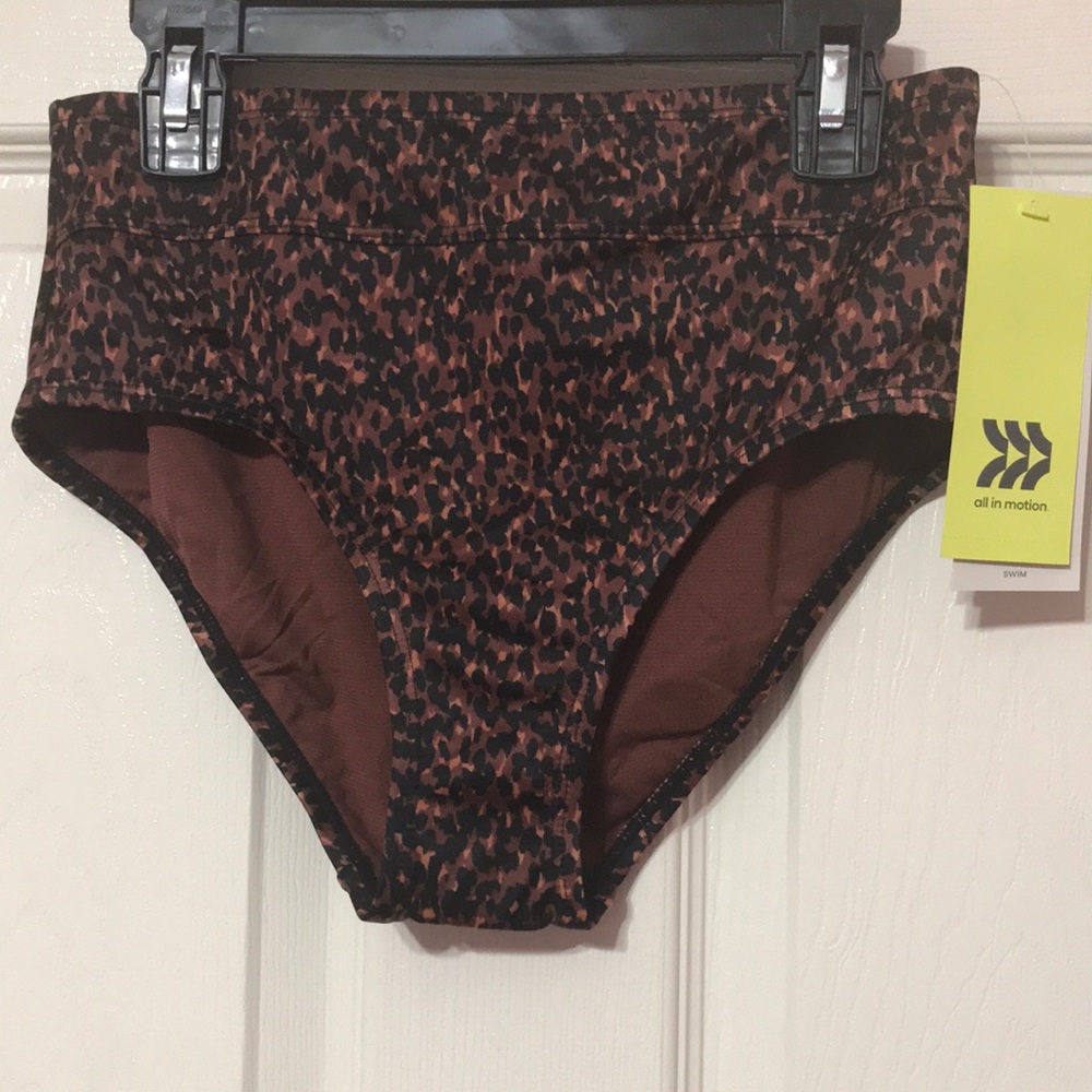 ALL IN MOTION Brown/Black Animal Print  High Waist Bikini Bottoms NWT XS (0/2)